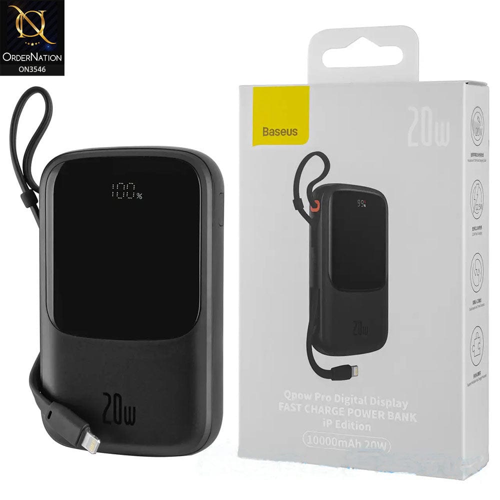 Baseus Qpow Pro Digital Display 20W 10,000mah IP Cable - Black Fast Charge Power Bank