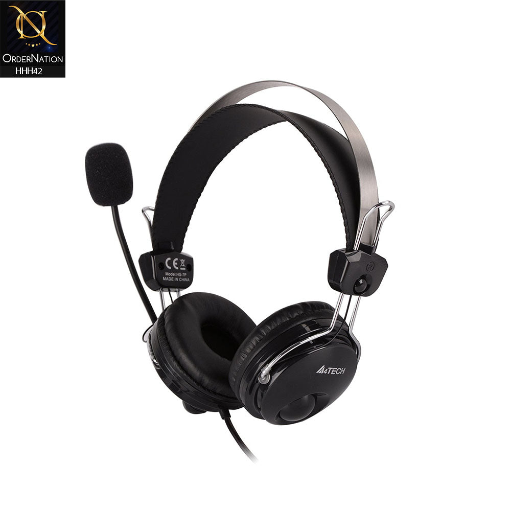 A4 Tech HS-7P Headphones - Comfort Fit Stereo Headset - With Noise Cancelling Mic- For PC - 3.5mm Plug - Black