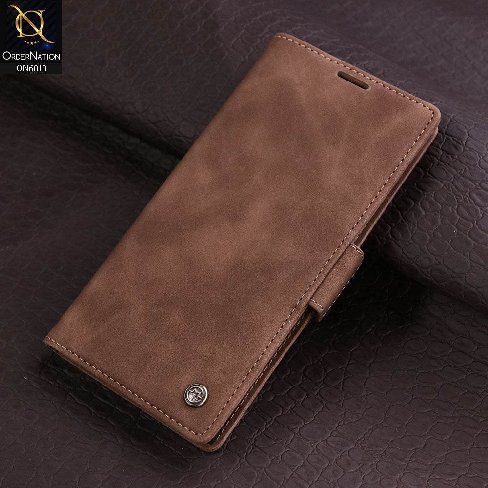 Samsung Galaxy S24 Ultra Cover - Brown - CaseMe Luxury Retro Suede Leather Wallet Flip Book Case