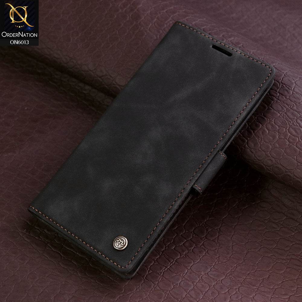 Samsung Galaxy S24 Ultra Cover - Black - CaseMe Luxury Retro Suede Leather Wallet Flip Book Case