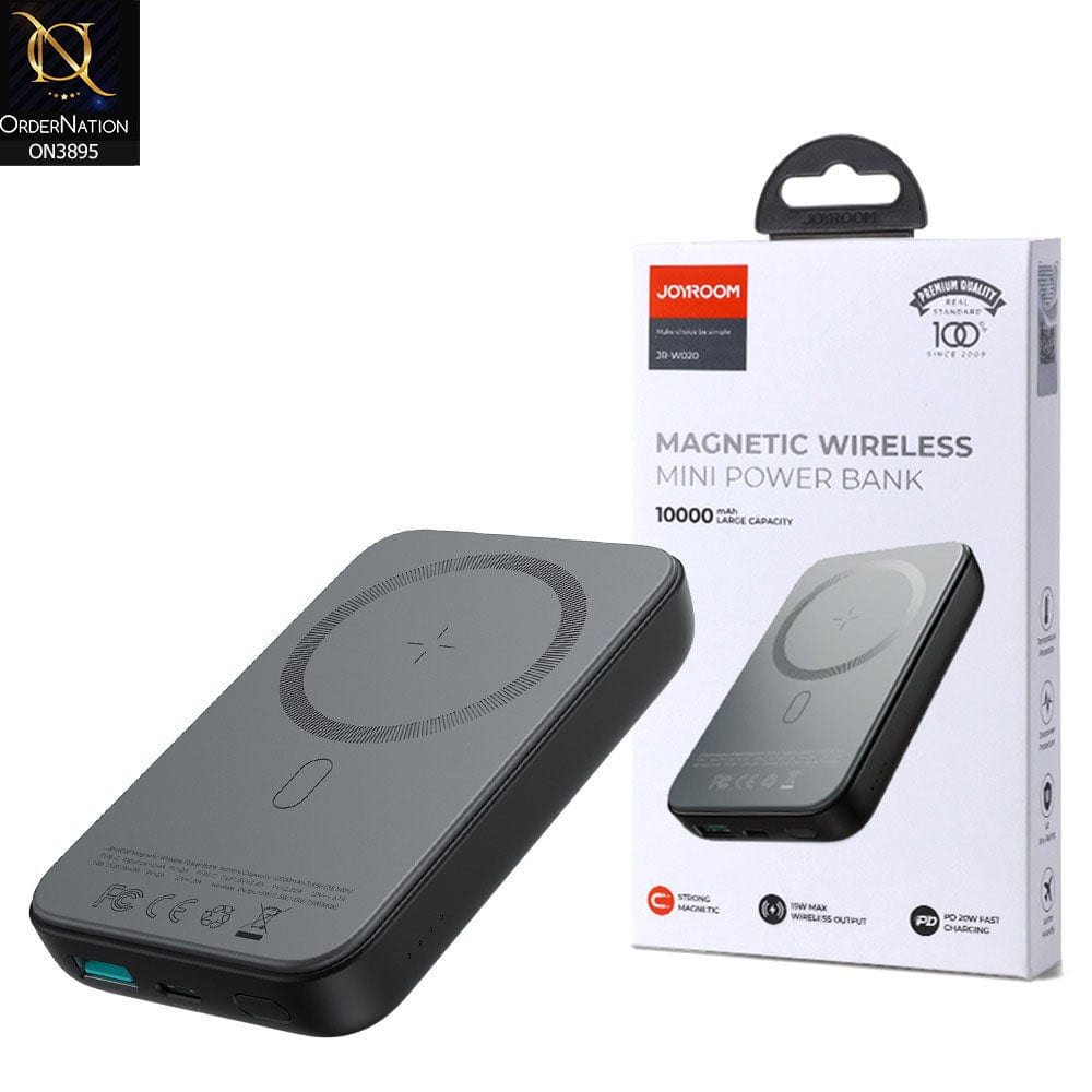 Black - JOYROOM JR-W020 MINI MAGNETIC WIRELESS POWER BANK – 10000MAH