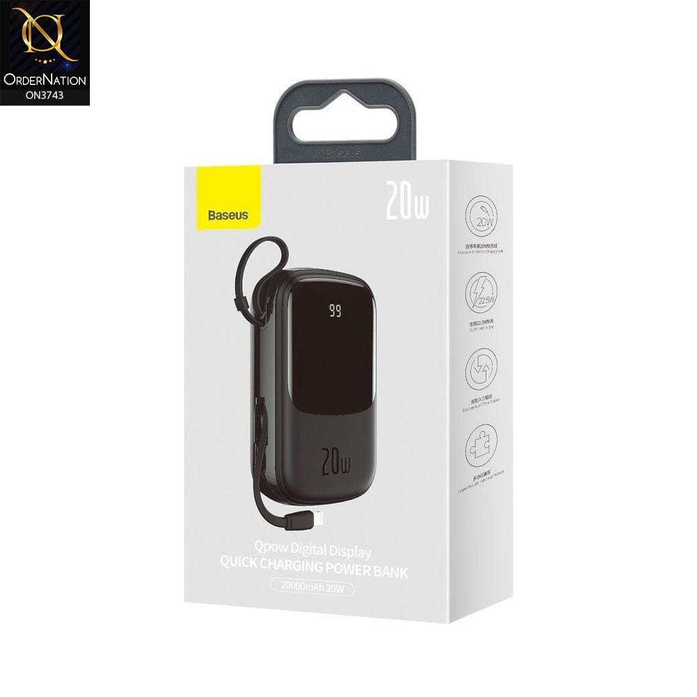 Baseus Qpow Digital Display quick charging power bank 20000mAh 20W (With IP Cable) Black - Black