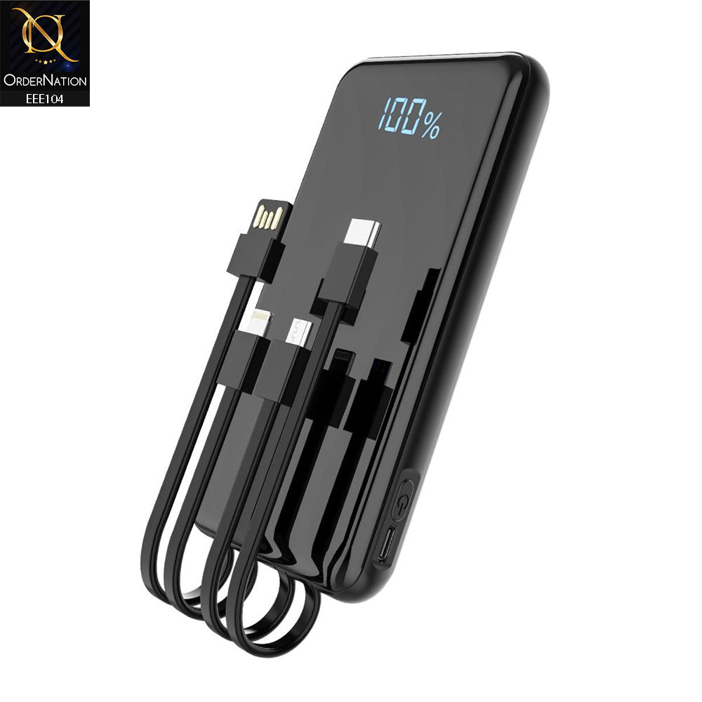 Aspor A305 All in1 Power Bank 10000 MAH 15W Wireless Charging LCD Digital Display With 4 Cables - Black