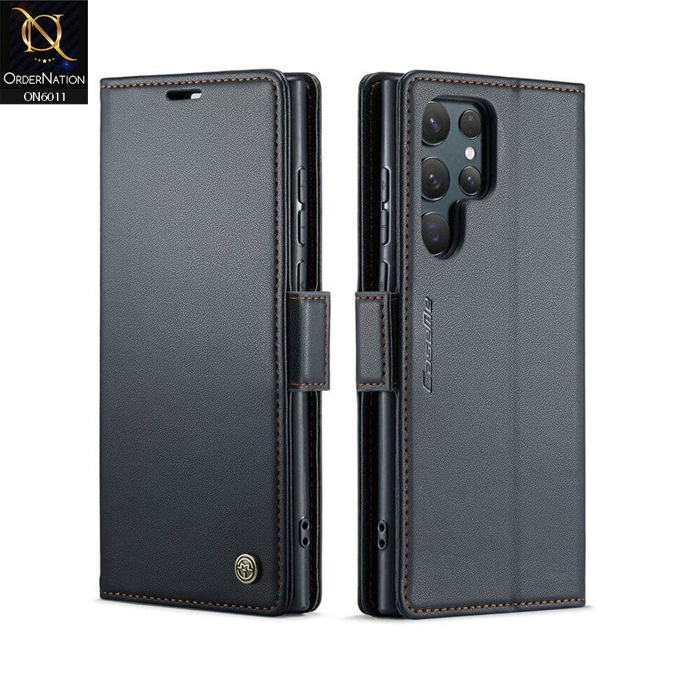 Samsung Galaxy S24 Ultra Cover - Black - CaseMe Classic Leather Wallet RFID Blocking Magnetic Buckle Flip Book Case