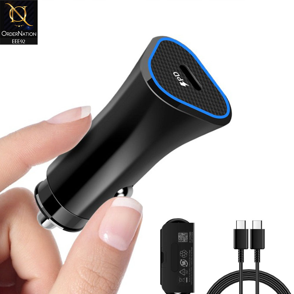25W PD Type-C Adaptive Fast Car Charger With Type-C to C Cable - Black