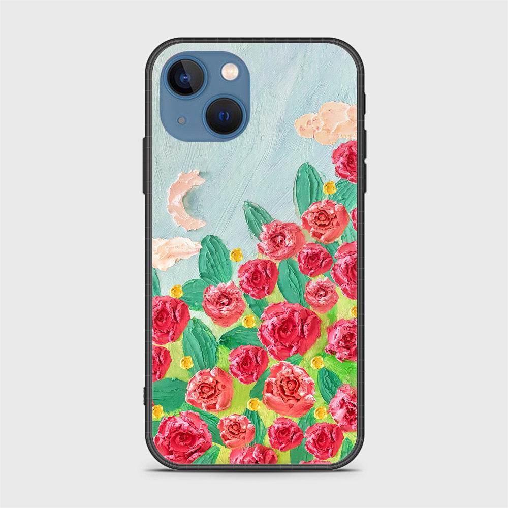 iPhone 13 Cover - Floral Series - Design 10 - Red & Green - HQ Ultra Shine Premium Infinity Glass Soft Silicon Borders Case