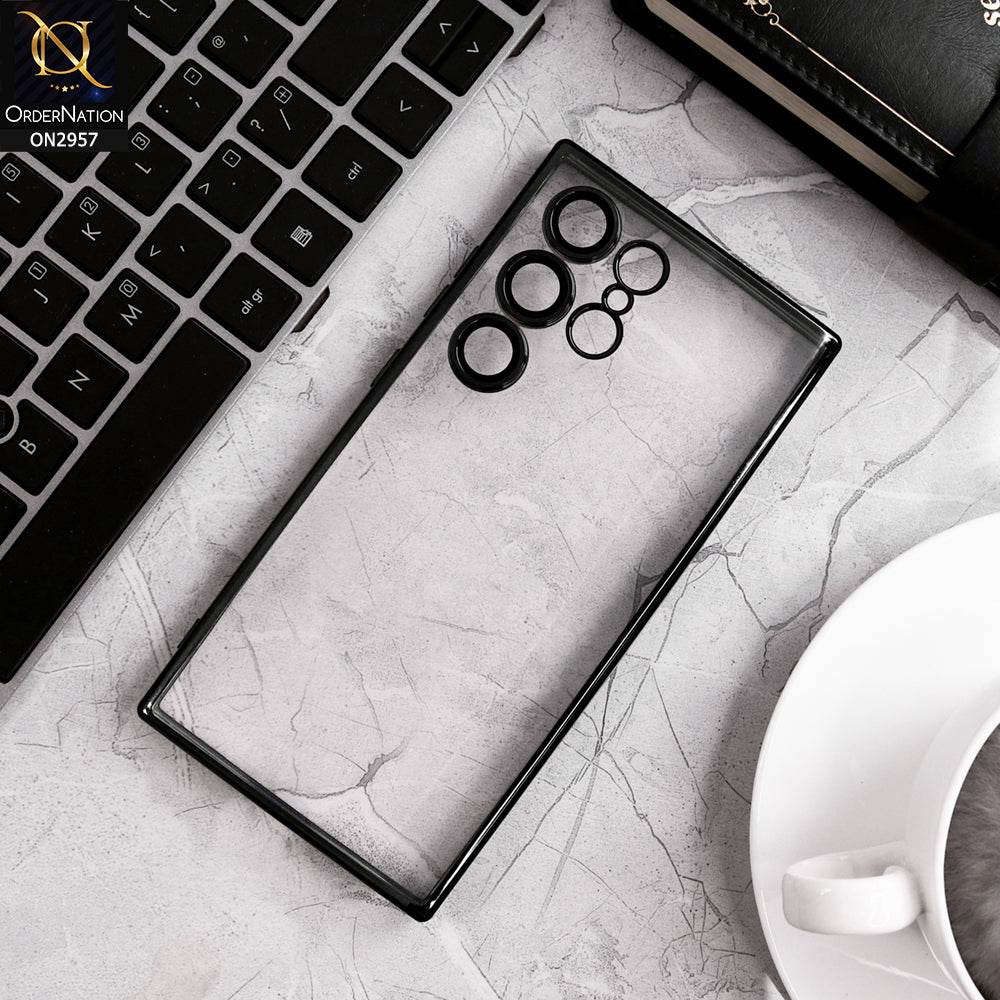 Samsung Galaxy S24 Ultra - Black - J-Case Soft Color Borders Camera Protection Clear Back Case