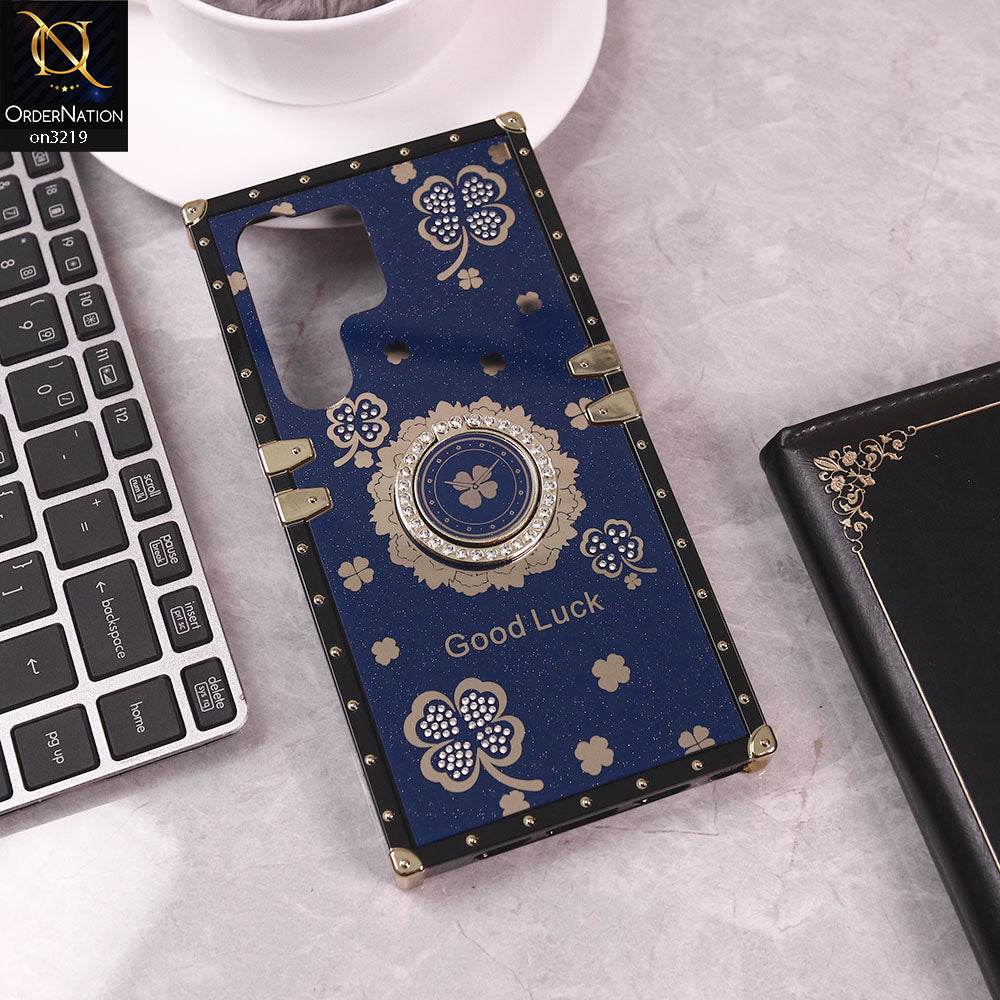 Samsung Galaxy S24 Ultra Cover - Blue - Square Bling Diamond Glitter Soft TPU Trunk Case with Ring Holder