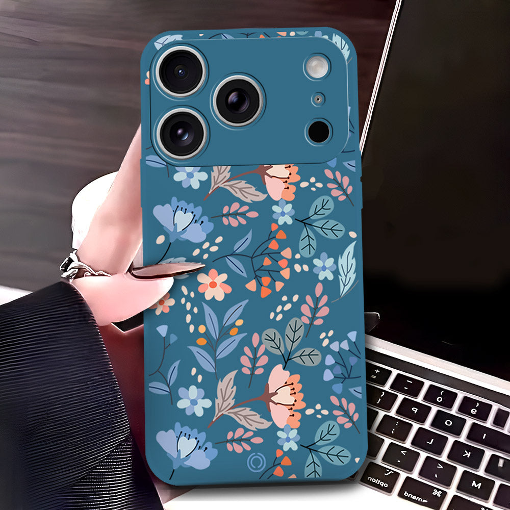 iPhone 17 Pro Max Cover - Blue - D1 - ONation Floral Series - HQ Liquid Silicone Soft Case