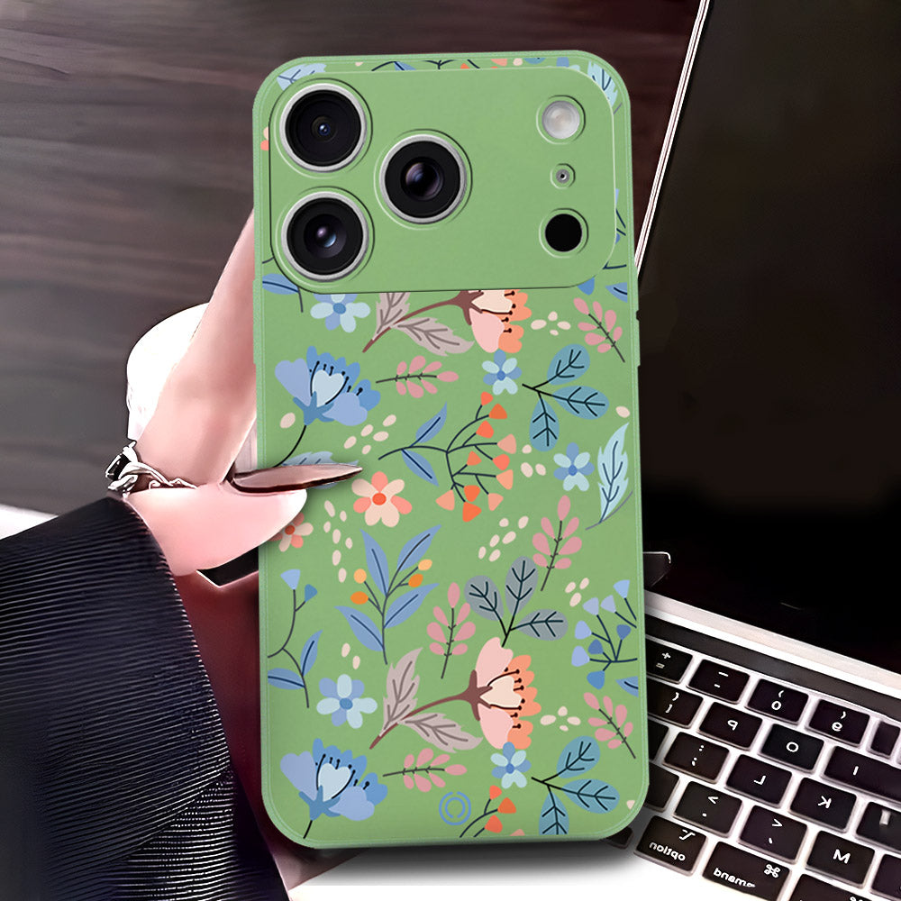 iPhone 17 Pro Max Cover - Light Green - D1 - ONation Floral Series - HQ Liquid Silicone Soft Case