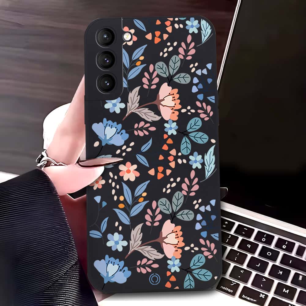 Samsung Galaxy S21 FE 5G Cover - Black - D1 - ONation Floral Series - HQ Liquid Silicone Soft Case