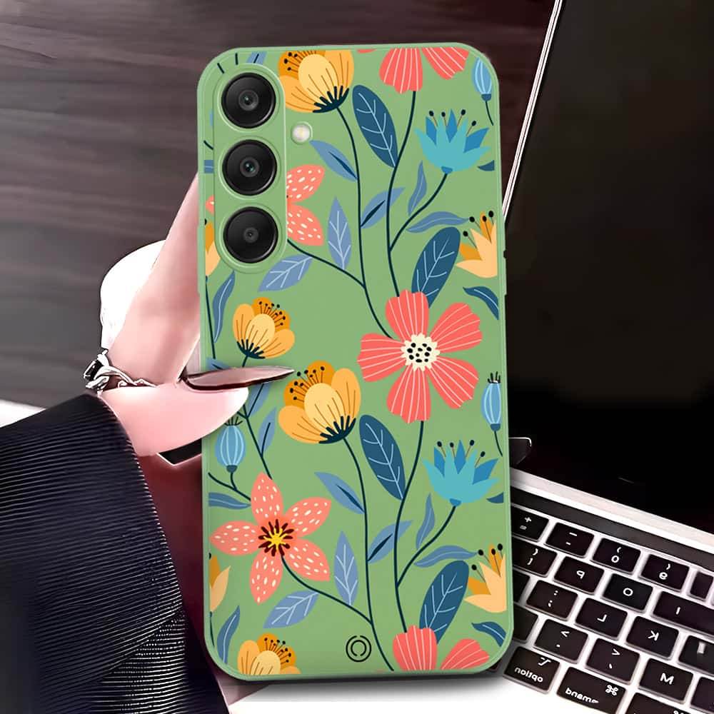 Samsung Galaxy S24 Ultra Cover - Light Green - D2 - ONation Floral Series - HQ Liquid Silicone Soft Case