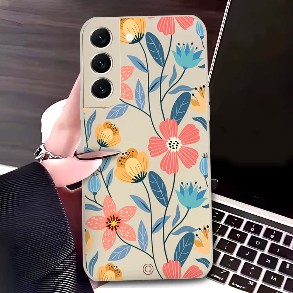 Samsung Galaxy S22 Plus 5G Cover - Off White - D2 - ONation Floral Series - HQ Liquid Silicone Soft Case