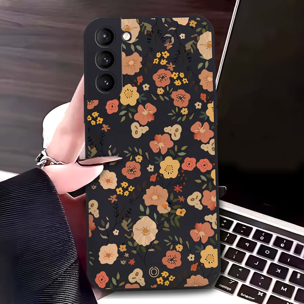 Samsung Galaxy S21 FE 5G Cover - Black - D3 - ONation Floral Series - HQ Liquid Silicone Soft Case
