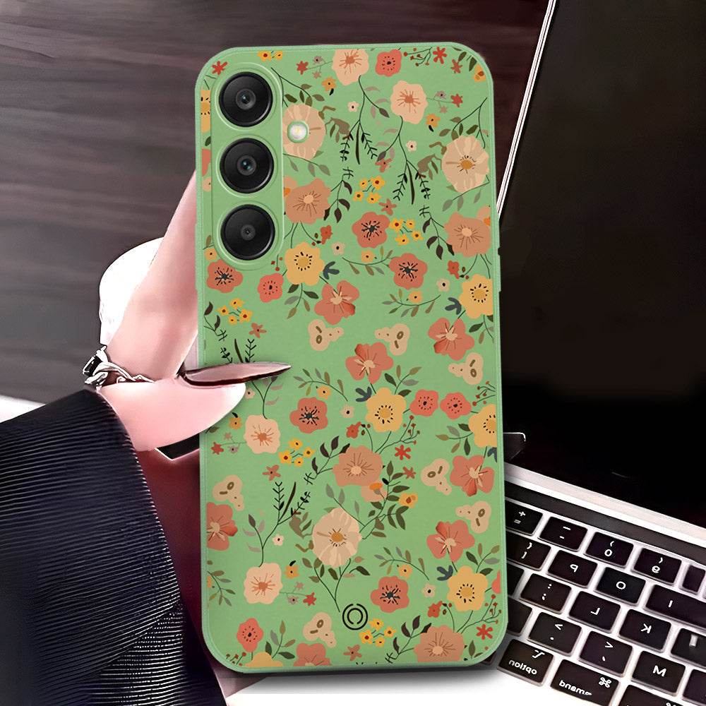 Samsung Galaxy S24 Ultra Cover - Light Green - D3 - ONation Floral Series - HQ Liquid Silicone Soft Case