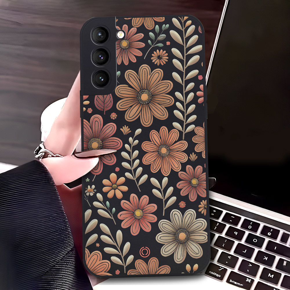Samsung Galaxy S21 FE 5G Cover - Black - D4 - ONation Floral Series - HQ Liquid Silicone Soft Case