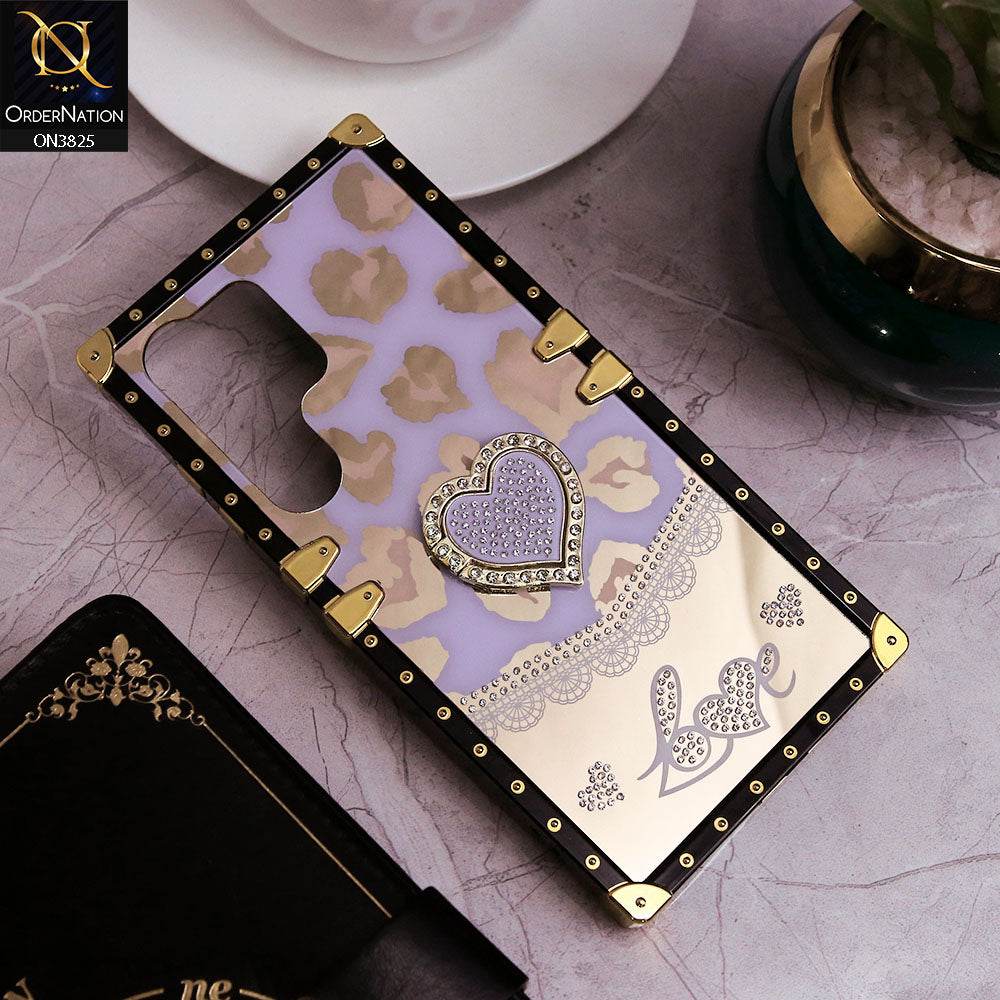 Samsung Galaxy S24 Ultra Cover - Design3 - Heart Bling Diamond Glitter Soft TPU Trunk Case With Ring Holder