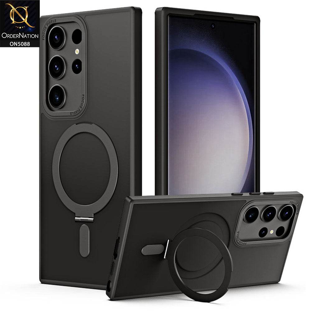 Samsung Galaxy S24 Ultra Cover - Black - New Translucent Alloy Bracket Magnatic Holder Magsafe Soft Borders Shell Case