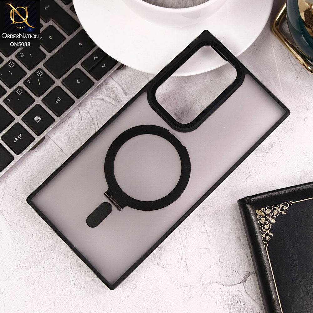 Samsung Galaxy S24 Ultra Cover - Black - New Translucent Alloy Bracket Magnatic Holder Magsafe Soft Borders Shell Case