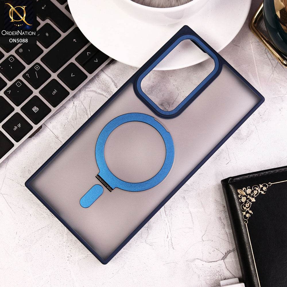 Samsung Galaxy S24 Ultra Cover - Blue - New Translucent Alloy Bracket Magnatic Holder Magsafe Soft Borders Shell Case