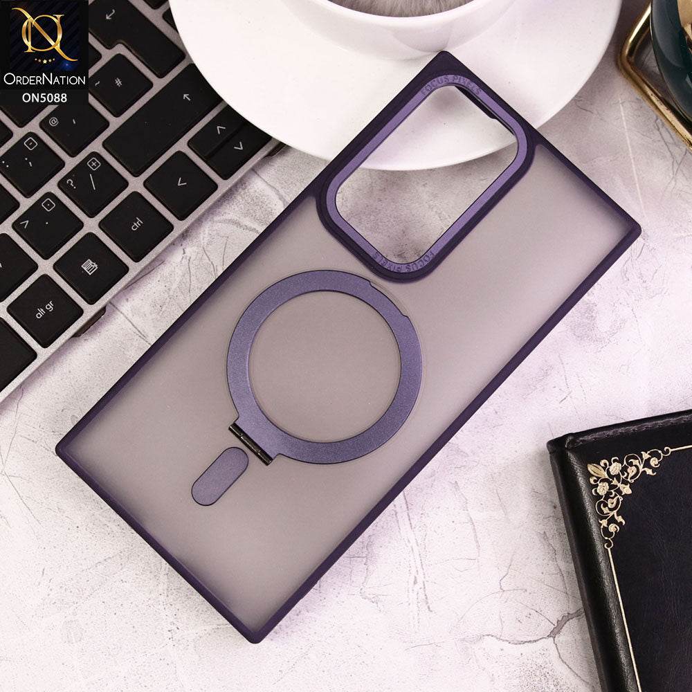 Samsung Galaxy S24 Ultra Cover - Purple - New Translucent Alloy Bracket Magnatic Holder Magsafe Soft Borders Shell Case