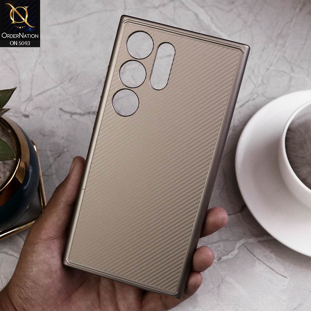 Samsung Galaxy S24 Ultra Cover - Golden - New Carbon Fiber Texture Protective Soft Borders Case