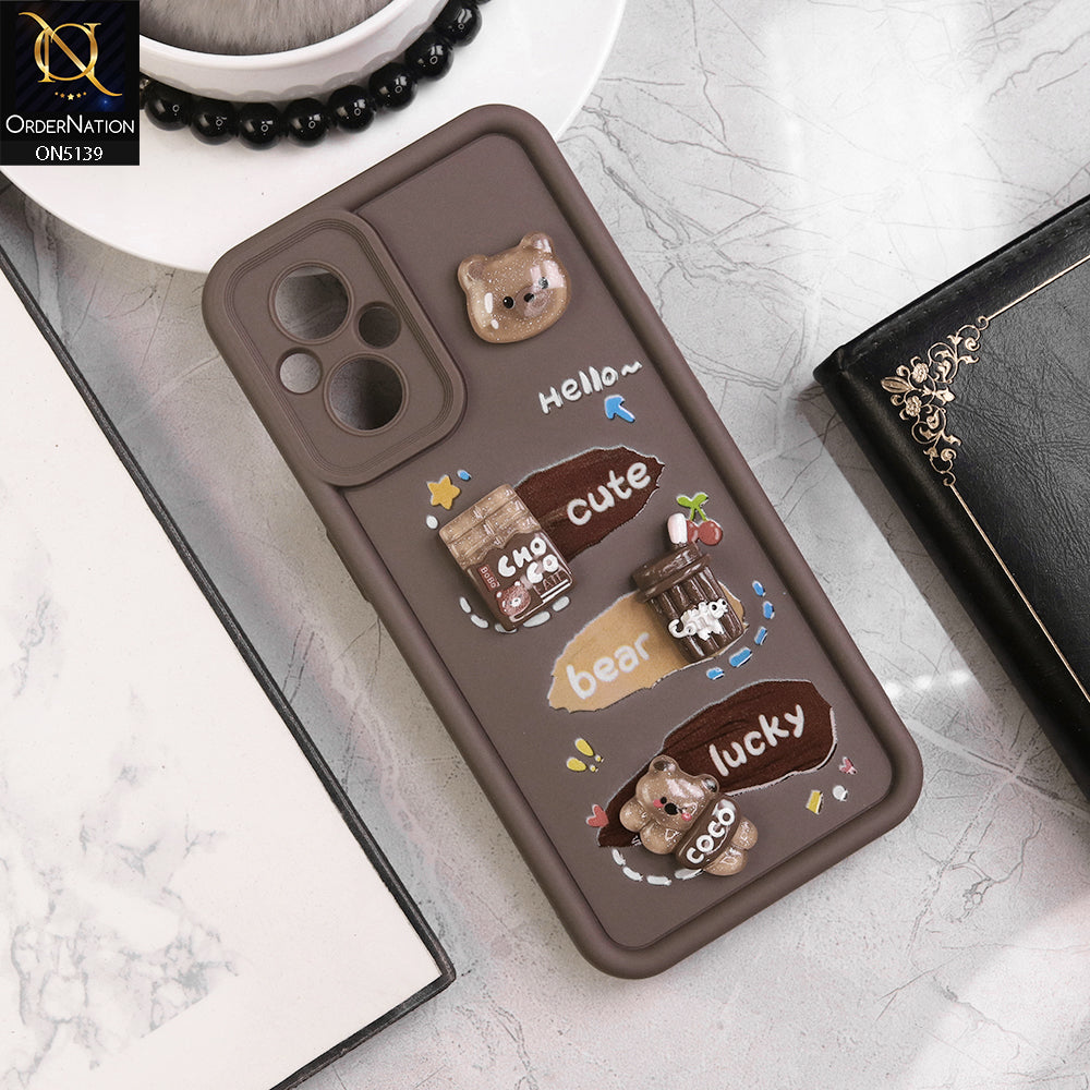 Oppo F21 Pro 5G Cover - Brown - Trendy 3D Cute Cartoon And Coffee Chocolate Soft Silicon Shockproof Case With Camera Protection