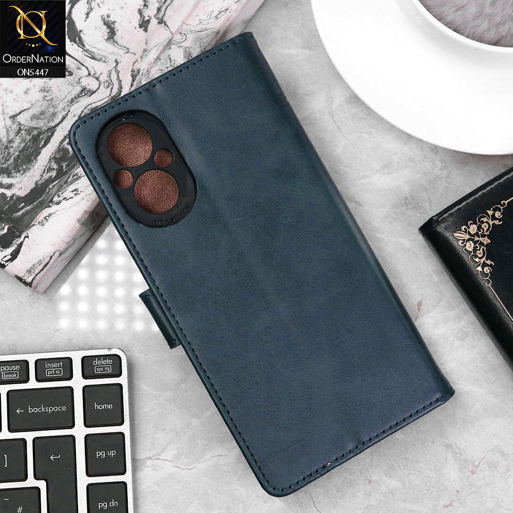 Oppo F21 Pro 5G Cover - Blue - Premium Leather Megantic Flip Book Covers With Card Holding Option