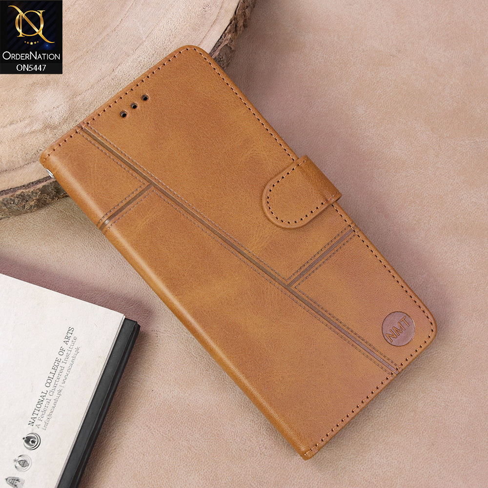 Infinix Hot 60i Cover - Light Brown - Premium Leather Megantic Flip Book Covers With Card Holding Option
