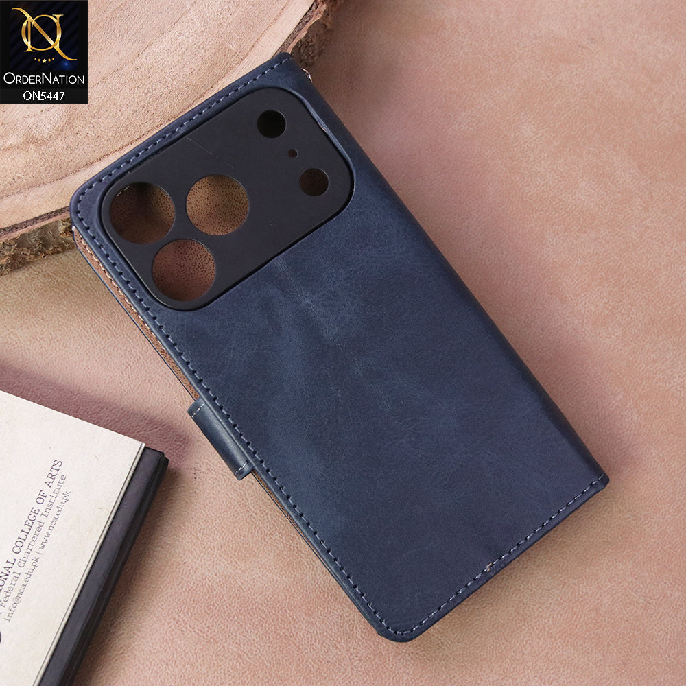 iPhone 17 Pro Max Cover - Blue - Premium Leather Megantic Flip Book Covers With Card Holding Option