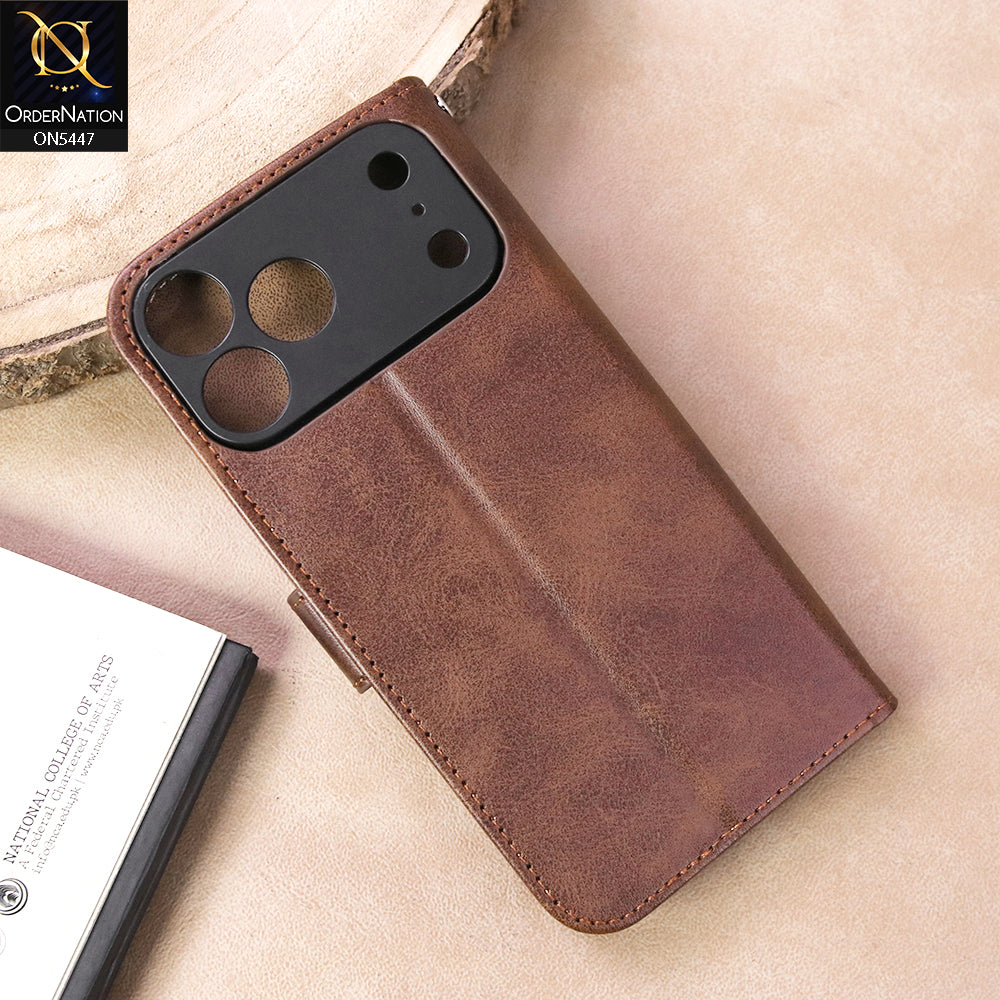 iPhone 17 Pro Max Cover - Dark Brown - Premium Leather Megantic Flip Book Covers With Card Holding Option