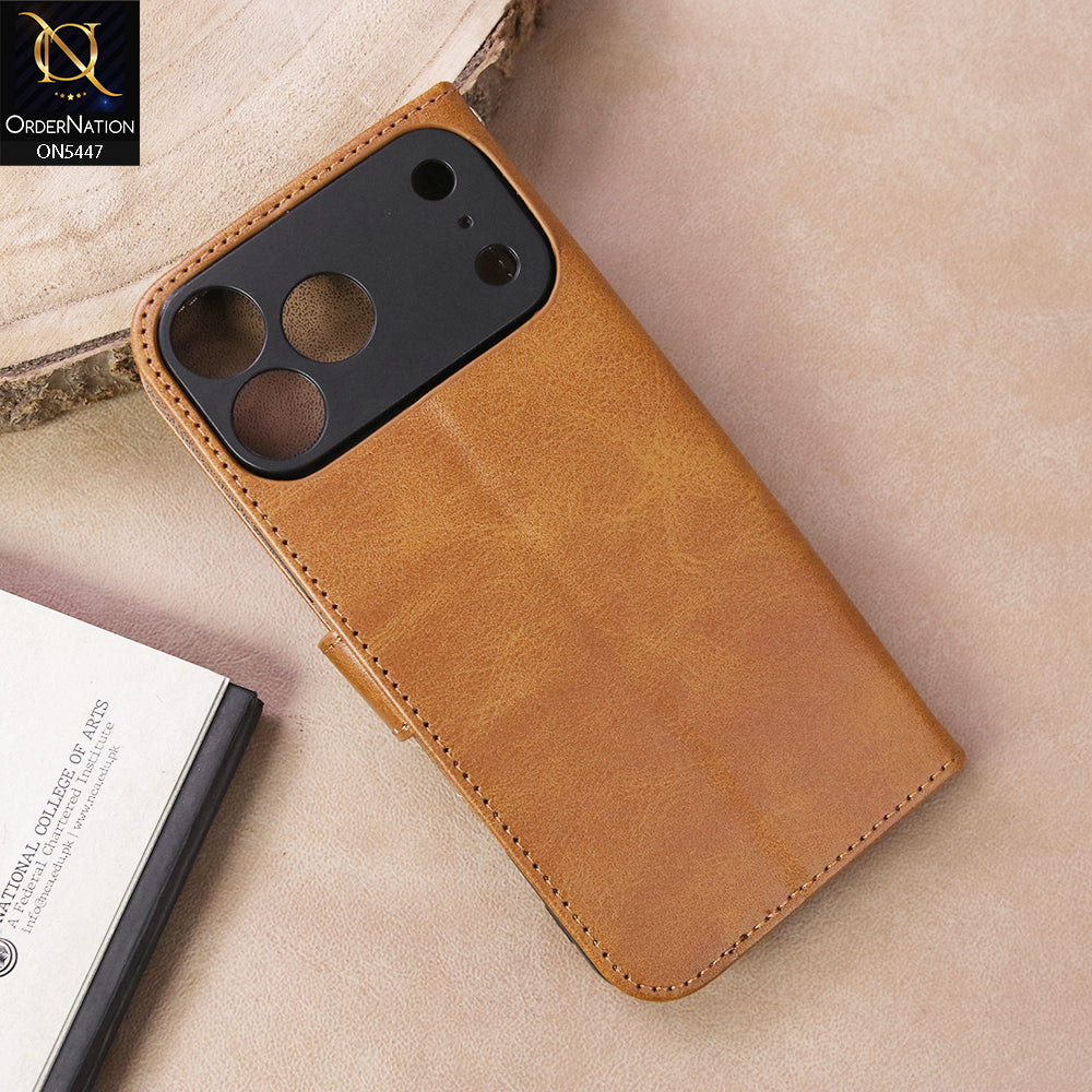 iPhone 17 Pro Max Cover - Light Brown - Premium Leather Megantic Flip Book Covers With Card Holding Option