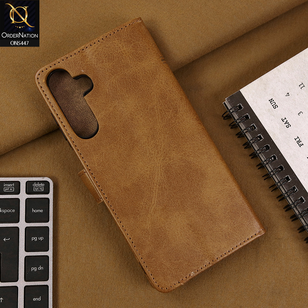 Samsung Galaxy A16 Cover - Light Brown - Premium Leather Megantic Flip Book Covers With Card Holding Option