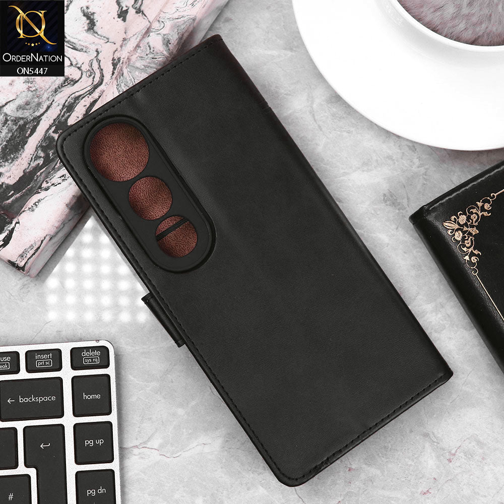 Vivo V50 Lite Cover - Black - Premium Leather Megantic Flip Book Covers With Card Holding Option