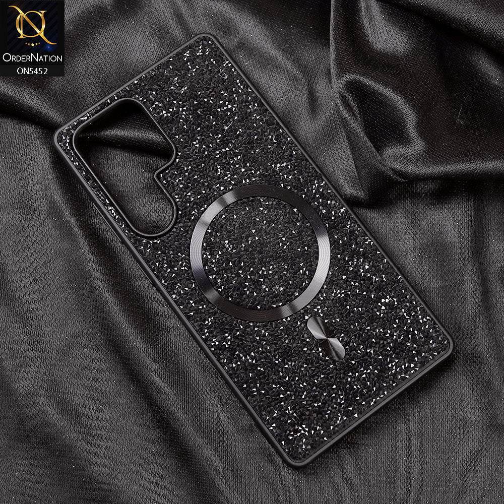 Samsung Galaxy S25 Ultra Cover - Black - Luxury Bling Crystalline Rhinestones Shiny Glitter Magsafe Soft Borders Case