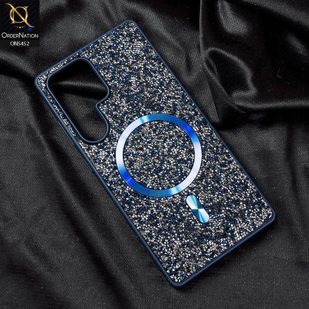 Samsung Galaxy S25 Ultra Cover - Blue - Luxury Bling Crystalline Rhinestones Shiny Glitter Magsafe Soft Borders Case