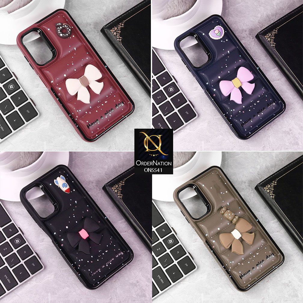 Samsung Galaxy A16 Cover - Brown - New 3D Bow Soft Puffer Case With Metal Camera Ring