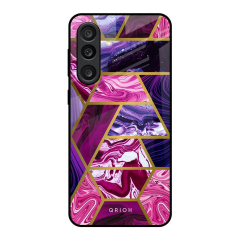 Electroplated Geometric Marble Glass Case for Samsung Galaxy M56 5G