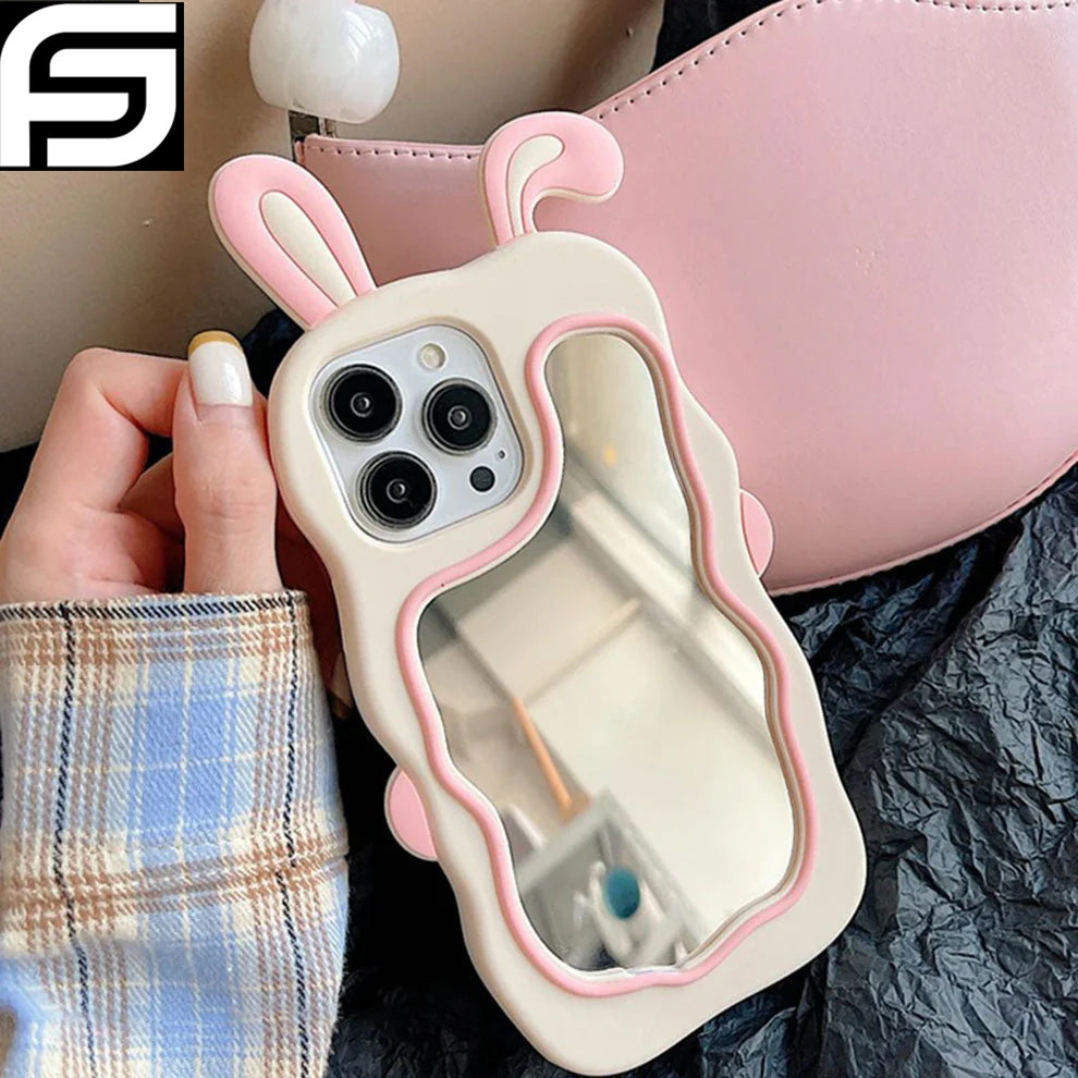 Available in All Iphone Models Protection Cute Cartoon Bunny Mirror Soft Silicone Case