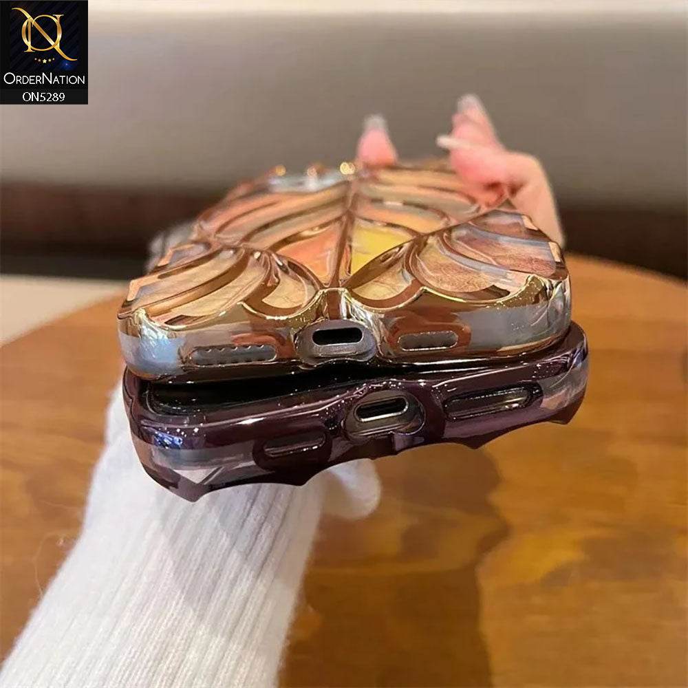iPhone 11 Cover - Golden - Luxury 3D Colorful Maple Leaf Electroplatiang Wavy Soft Border Case - Futurestore.pk