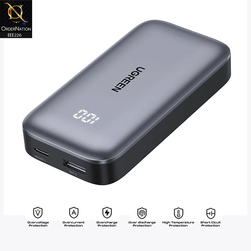 UGreen PB200 20W Two-way Fast Charging Power Bank 10000MAH Type-A And Type-C - Grey