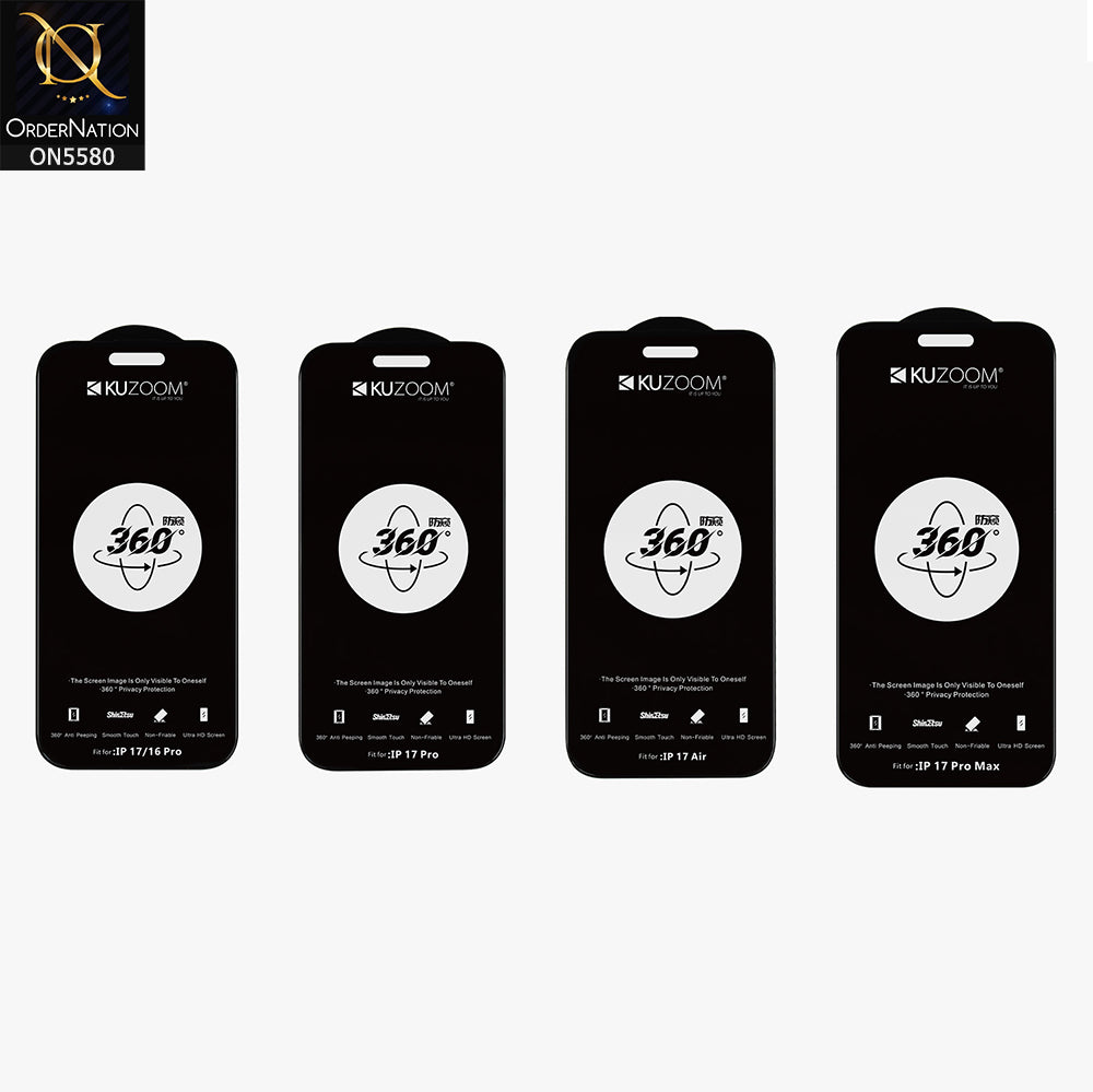 iPhone 17 Pro Max Screen Protector - Black - Kuzoom Privacy Anti Peeping Full Screen Tempered Privacy Glass