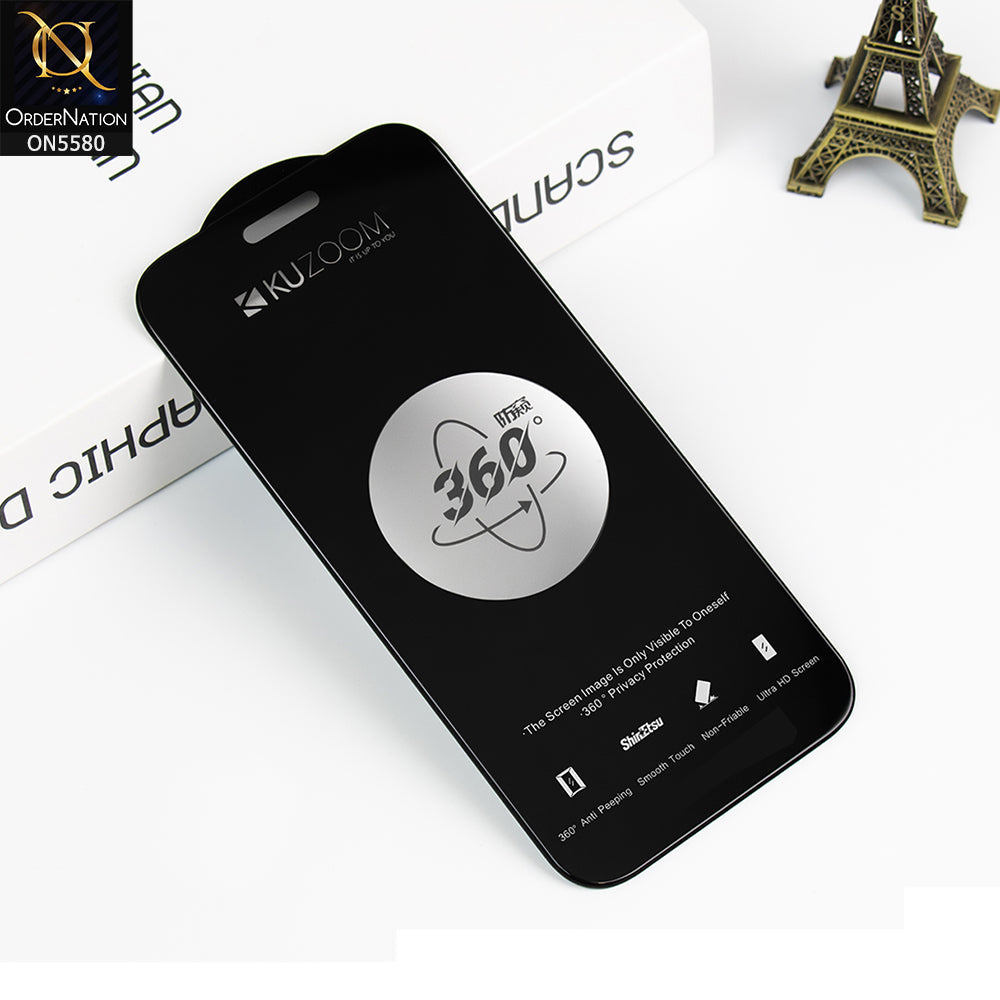 iPhone 17 Pro Max Screen Protector - Black - Kuzoom Privacy Anti Peeping Full Screen Tempered Privacy Glass