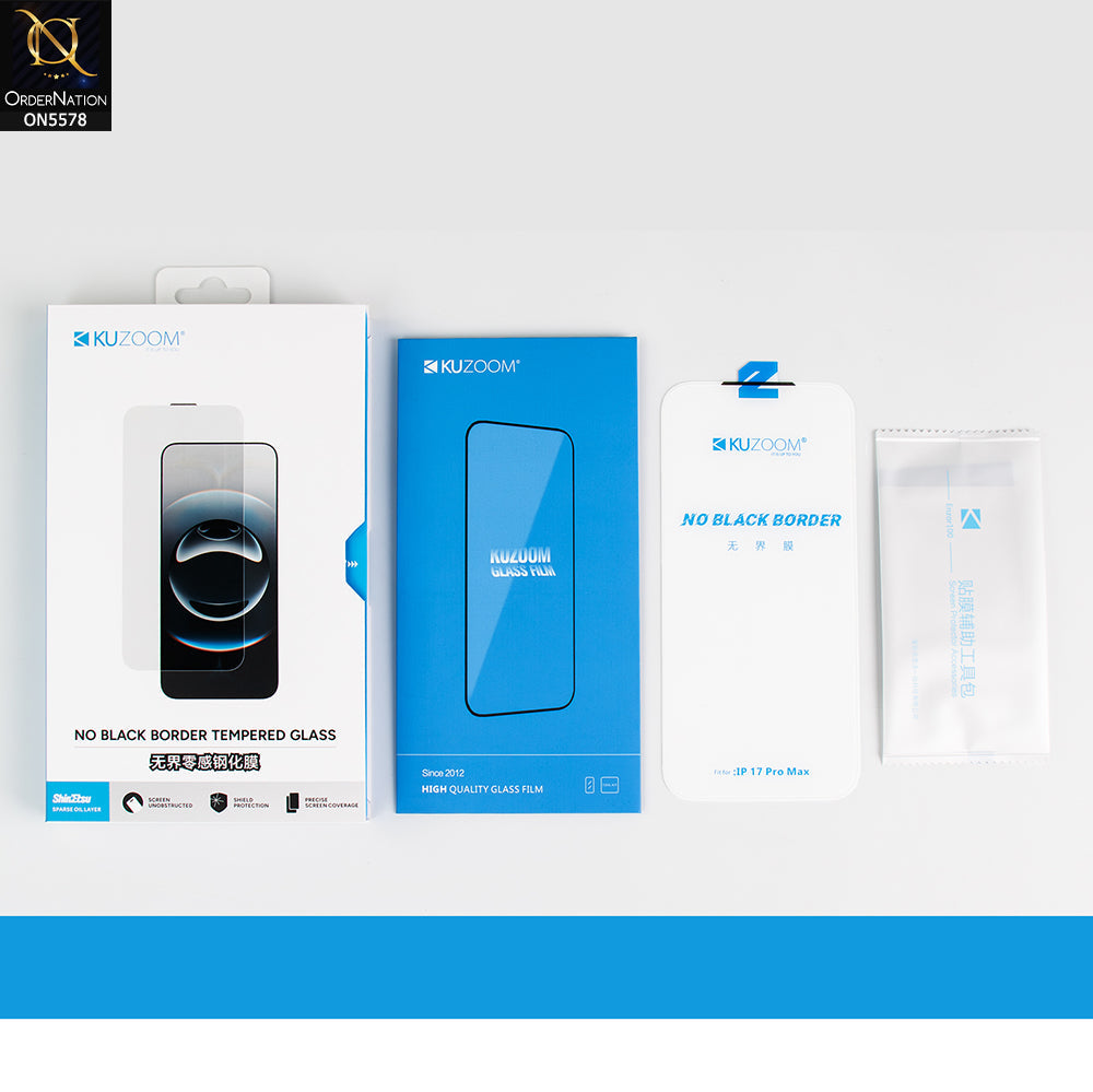 iPhone 17 Pro Max Screen Protector - Transparent - Kuzoom No Black Border Tempered Glass Protector
