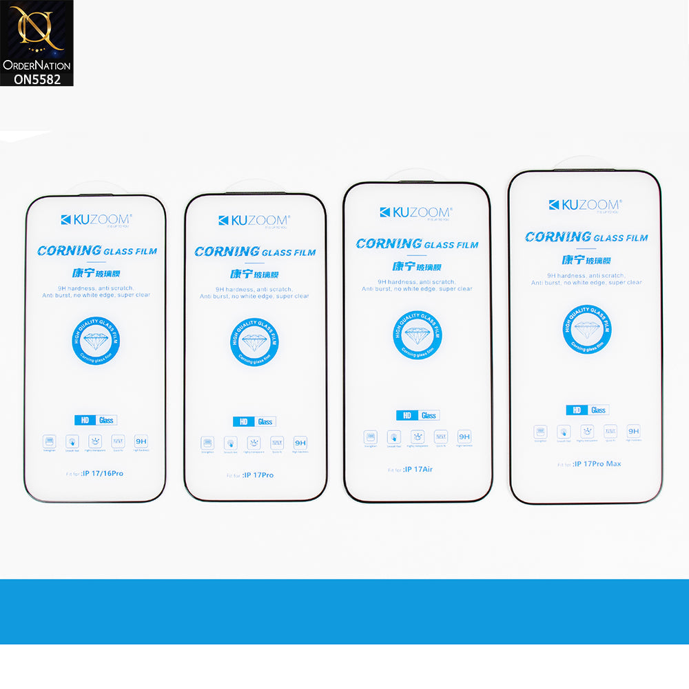iPhone 17 Pro Max Screen Protector - Transparent - Kuzoom 9H Hardness Anti Scratch Full Screen Tempered Glass