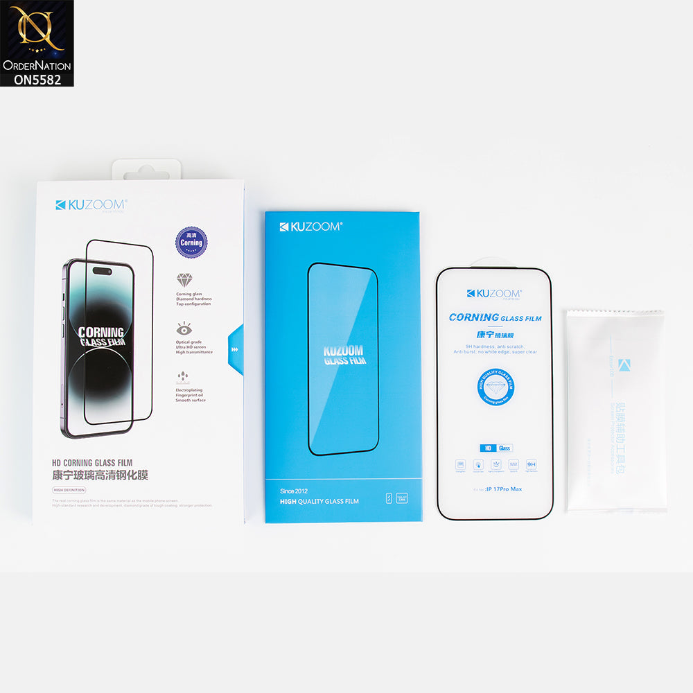 iPhone 17 Pro Max Screen Protector - Transparent - Kuzoom 9H Hardness Anti Scratch Full Screen Tempered Glass