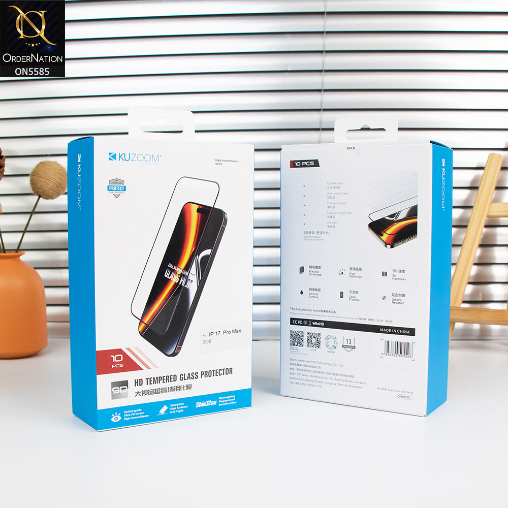 iPhone 17 Pro Max Screen Protector - Transparent - Kuzoom 9D Glass Full Screen Tempered Glass