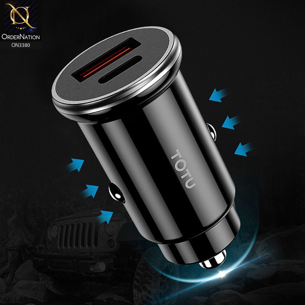 Black - ToTu DCCPD-02 - Elite Series Double Usb Ports strong power PD car charger, qc 3.0 car charger