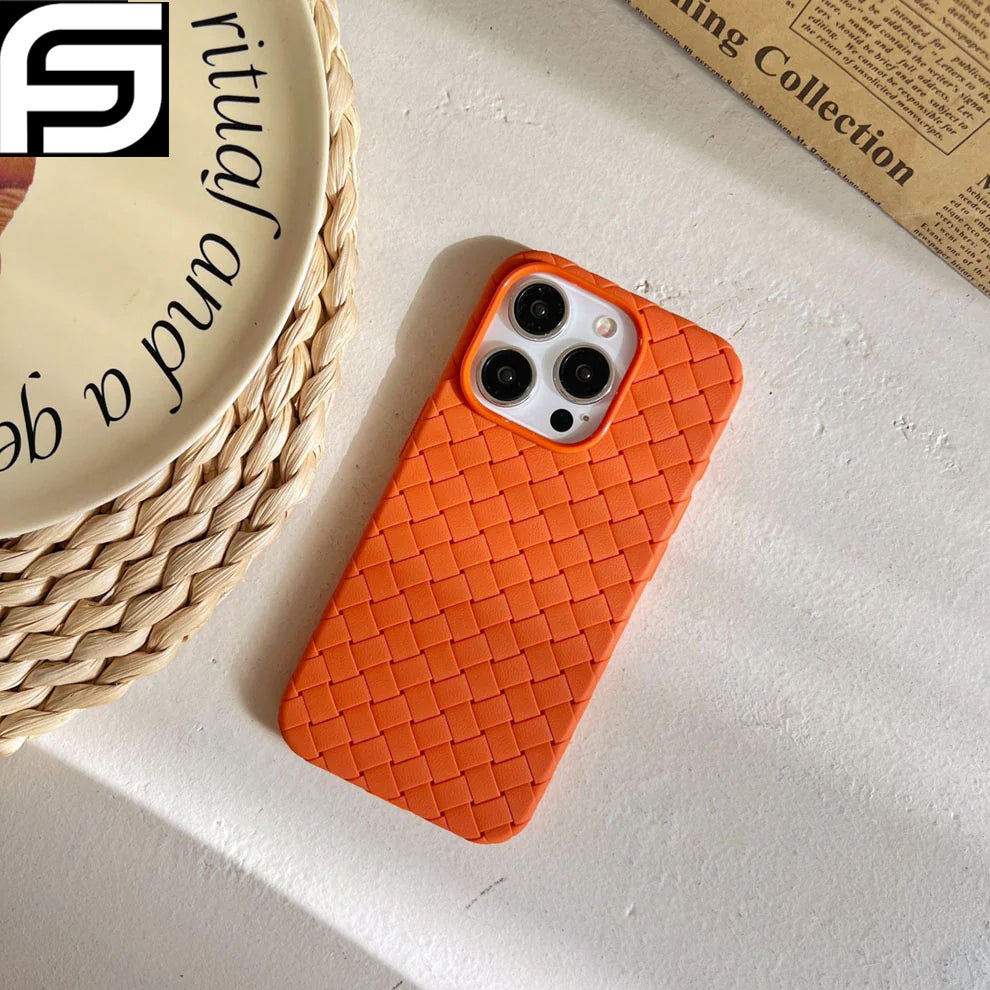 Available in All Iphone Models New Woven Design Leather Feel Soft TPU Case