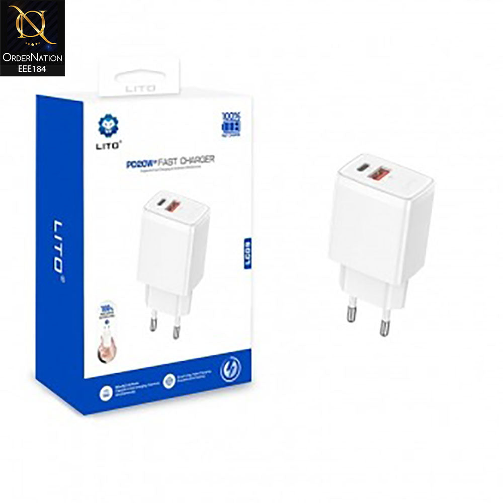 Lito LC09 20W Type-A and Type-C PD Dual Port Fast Charger - White